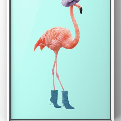 Fashion Trending Flamingo In Boots Print | Bright & Bold Wall Art - A3 Print