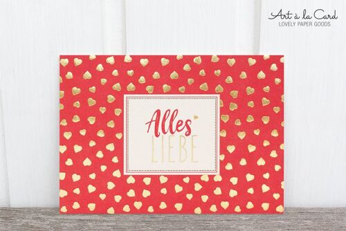 Holzschliff-Postkarte: Alles Liebe, Herzen M