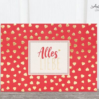 Holzschliff-Postkarte: Alles Liebe, Herzen M