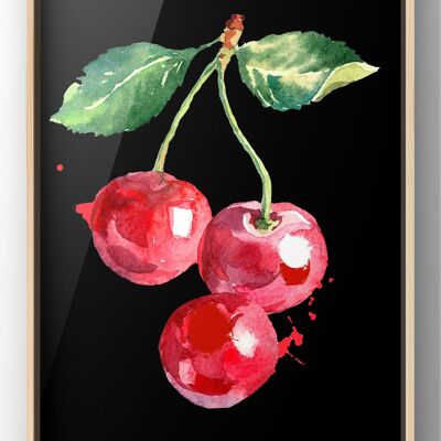 Watercolour Cherries Print | Kitchen Wall Art - A3 Print