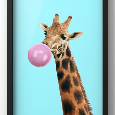 Bubblegum Giraffe Print | Bright Wall Art - A3 Print