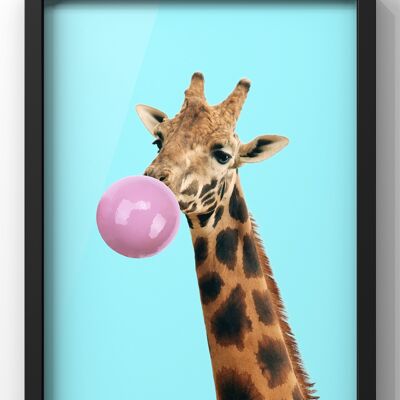 Bubblegum Giraffe Print | Bright Wall Art - A3 Print