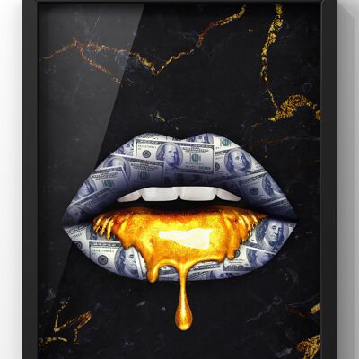Gold Lips Wall Art | Money Gold Dripping Print - A4 Print