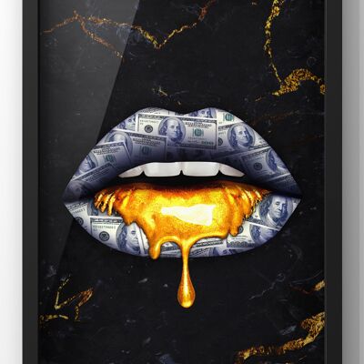 Gold Lips Wall Art | Money Gold Dripping Print - A3 Print