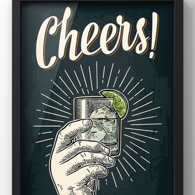 Cheers Print | vintage Pub Cocktail Wall Art Poster - 50X70CM PRINT ONLY