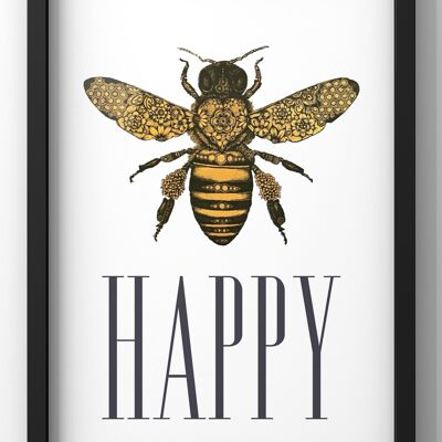 Bee Happy Print | Bumble Bee kitchen Print - A1 Print Only