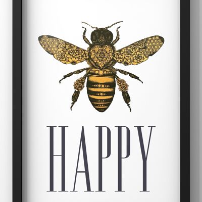 Bee Happy Print | Bumble Bee kitchen Print - 30X40CM PRINT ONLY