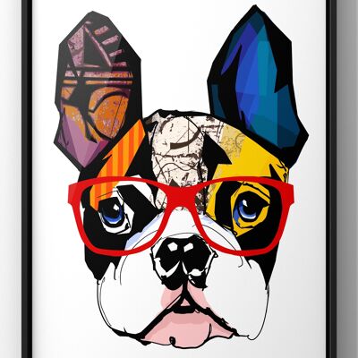 Colourful Bulldog With Glasses Print | Colourful Wall Art - A4 Print Only