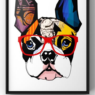 Colourful Bulldog With Glasses Print | Colourful Wall Art - A3 Print Only