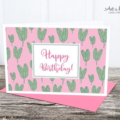 Folded card: palm leaves, pink