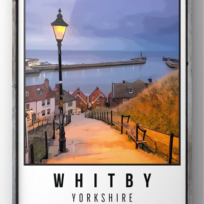 Whitby's 199 Steps Travel Poster Print - A4 Print Only