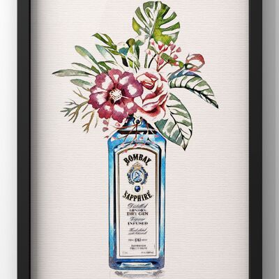 Bombay Sapphire Gin Bottle Illustration Print | Kitchen Gin Wall Art - 30X40CM PRINT ONLY