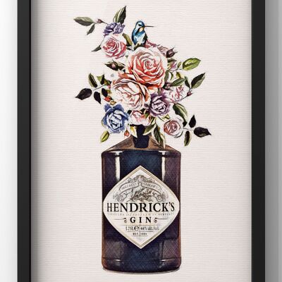 Hendricks Floral Gin Bottle Print | Kitchen Gin Wall Art - A4 Print Only