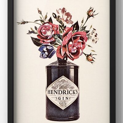 Floral Hendricks Bottle Illustration Print | Kitchen Gin Bottle Wall Art - A4 Print Only