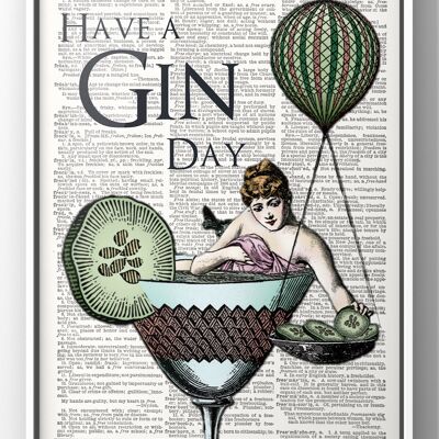 Have A Gin Day Quote Print | Vintage Kitchen Wall Art - A4 Print Only