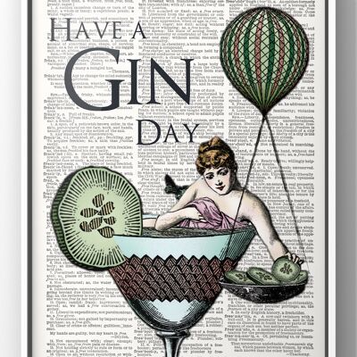 Have A Gin Day Quote Print | Vintage Kitchen Wall Art - A4 Print Only