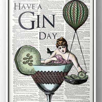 Have A Gin Day Quote Print | Vintage Kitchen Wall Art - A3 Print Only