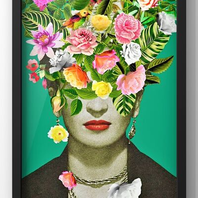 Frida Floral Print | Colourful Frida Kahlo Portrait - A4 Print Only