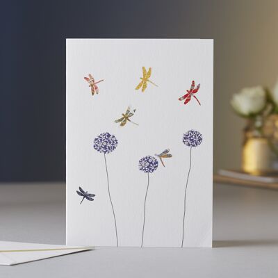 Dragonflies & Aliums Greeting Card