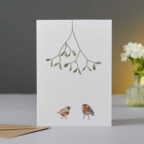 Two Robins & Mistletoe Christmas Card