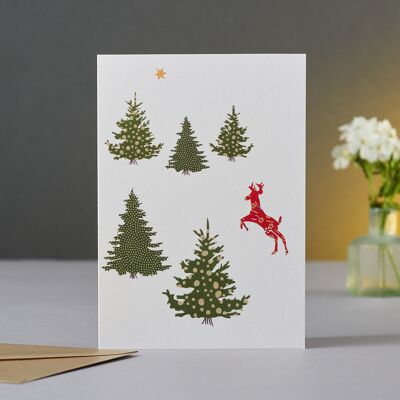 Tarjeta de Navidad de ciervo saltando