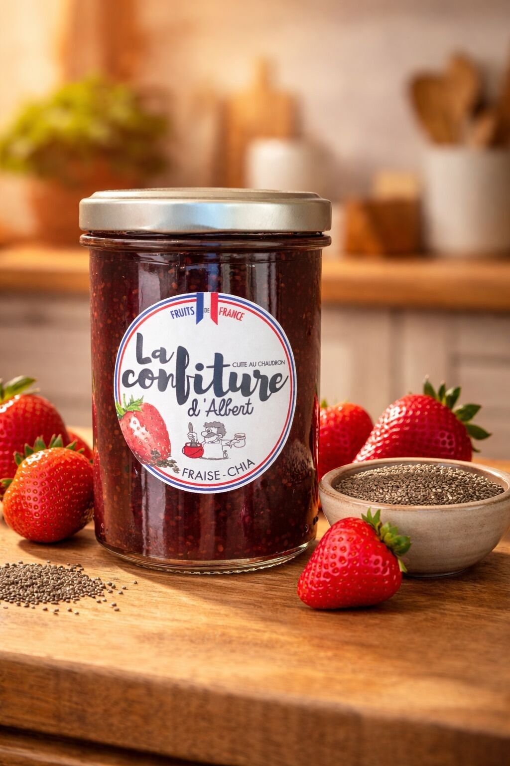 Organic strawberry and chia seed jam