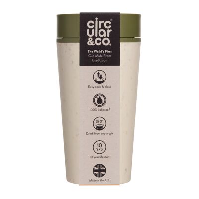 Circular Cup 12oz Cream & Honest Green (1 x pack 8) Sustainable Reusable Coffee Cup