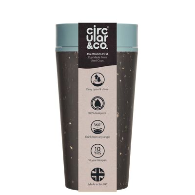 Circular Cup 12oz Black & Faraway Blue (1 x pack 8) Sustainable Reusable Coffee Cup