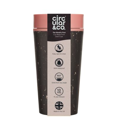 Tazza circolare da 12 once nera e rosa risatina (1 confezione da 8) Tazza da caffè riutilizzabile sostenibile