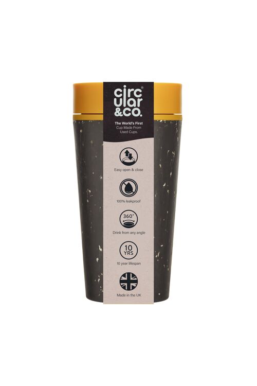 Circular Cup 12oz Black & Electric Mustard (1 x pack 8) Sustainable Reusable Coffee Cup