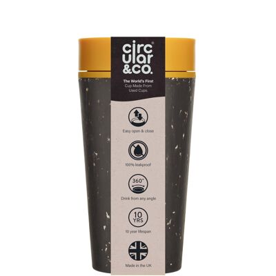 Tasse circulaire 12 oz Black & Electric Mustard (1 x pack 8) Tasse à café réutilisable durable