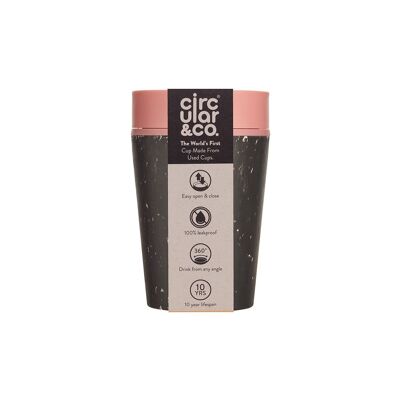 Gobelet circulaire 8 oz noir et rose rigolo (1 x pack 8) tasse à café réutilisable durable