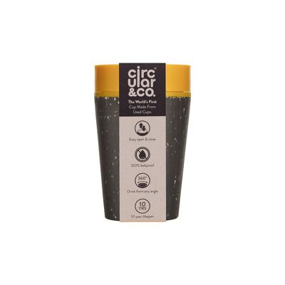 Tasse circulaire 8oz Black & Electric Mustard (1 x pack 8) Tasse à café réutilisable durable