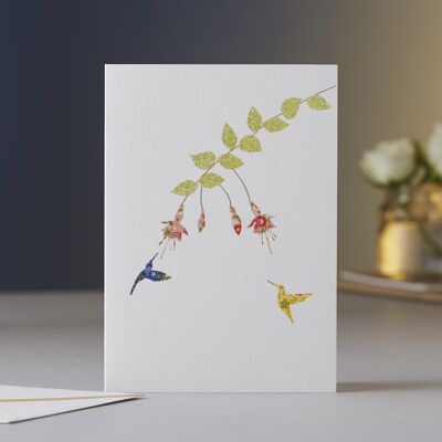 Tarjeta de felicitación Fucsia y dos colibríes