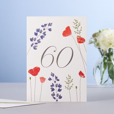 Tarjeta de cumpleaños de sesenta lupinos y amapolas