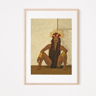 Dreadlocks Women Art Print | Floral Crowned Women | Black Nude Art| Gallery Wall| House Warming Gift | Gift For Her | Fine Art Print A4