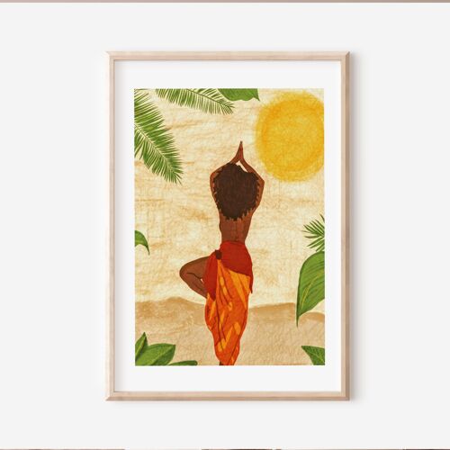 African Woman Yoga | Women Art Print | | Yoga Art| Wall Art |Black Artwork| Afro Women Art | Afro Art| Tropical Print| African Wall Art A4