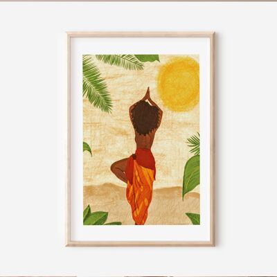 Yoga Mujer Africana | Impresión del arte de las mujeres | | Arte Yoga| Arte de pared |Arte negro| Arte de mujeres afro | Arte afro| Estampado Tropical| Arte mural africano A4