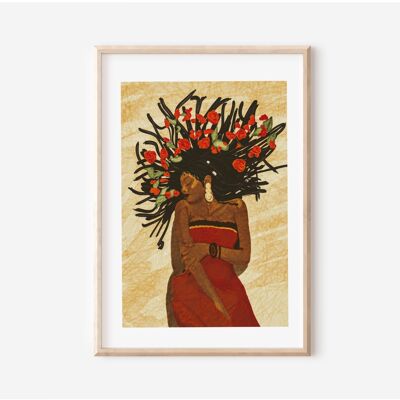 Impression d'amour de soi | | Art noir | Impression de roses botaniques | Art mural | Femme Africaine | Cadeau pour elle
