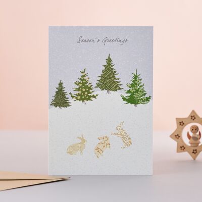 Three Snow Hares Season's Greetings Card