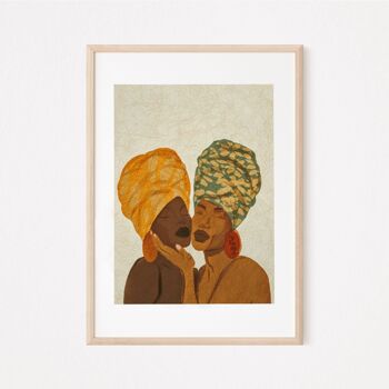 Head wrap Women Art Print | Impression de soeur africaine | Art de l'amitié | Art mural | Mur de la galerie | Cadeau pour elle | Tirage d'art A4