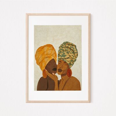 Kopfbedeckung Frauen Kunstdruck | Afrikanische Schwester Druck | Freundschaftskunst| Wandkunst | Galeriewand | Geschenk für sie | Kunstdruck A4