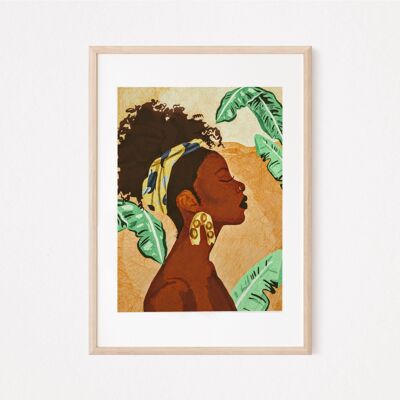 Impression d'art afro femmes | Botanique | Art enveloppant la tête | Art mural |Mur de la galerie| Cadeau de pendaison de crémaillère | Cadeau pour elle | Autonomisation Art Print A4