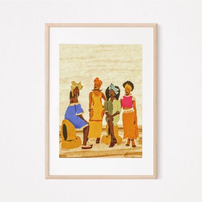 Stampa artistica di donne africane | Arte africana | Arte del copricapo| colorato | Arte della parete afrocentrica | Arte africana moderna A4