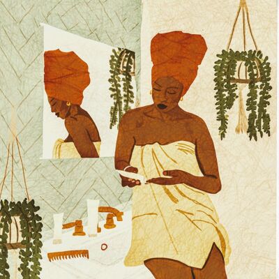 Modern African Art | Botanical Print | Head-Wrap Art| Wall Art |Gallery Wall| African Women | Afrocentric Art| For Her | Bathroom Wall Art A2