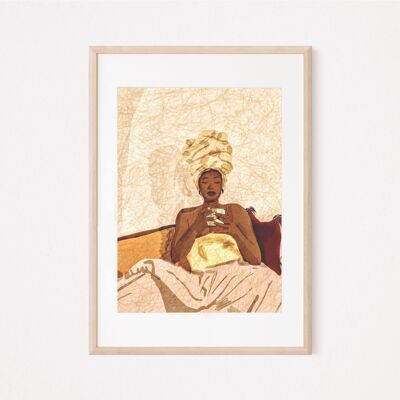 Stampa artistica nera | Arte africana moderna | Copricapo Arte| Arte della parete |Parete della camera da letto| Decorazione murale africana | Arte della parete afrocentrica | Galleria a parete A4