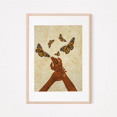 Arte de pared africano | Arte de la mariposa | Arte de la mano| Arte de la pared | Pared de la galería | Arte de la sala de estar | Arte afrocéntrico | Impresión de arte de pared de dormitorio A4