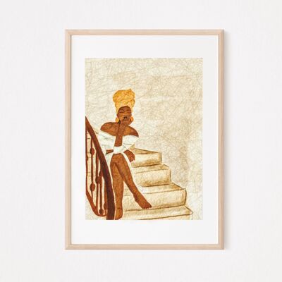 Impresión del arte de las mujeres afro | Impresiones minimalistas | Arte para envolver la cabeza | Arte de la pared | Pared de la galería | Regalo de inauguración de la casa | regalo para ella | Ilustración de Bellas Artes A4