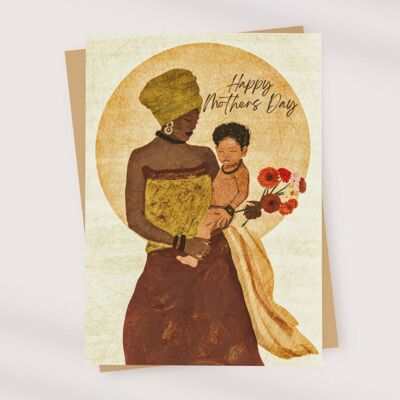 Carte de fête des mères | Art Africain | Carte de vœux | Cadeau pour ses cartes de mère noire | Carte Afro-Bohème | Mélanine | Mère Enfant