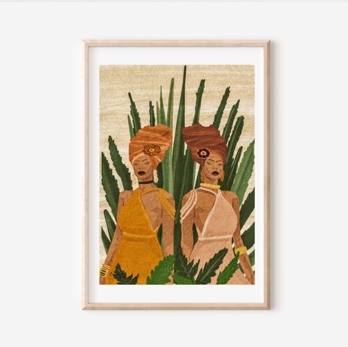 African Twins Print | Botanical Garden Print | Headwrap Art| Wall Art |Gallery Wall| House Warming Gift | Gift For Her | Fine Art Print A4